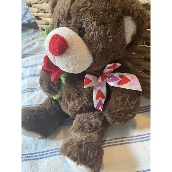 2016 Kellytoy Brown Teddy Bear w/Rose Love Bow 12" Plush Stuffed Animal … - Picture 3 of 12